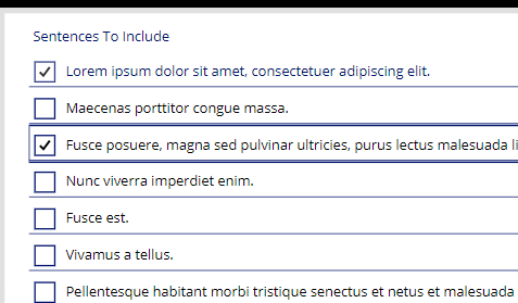 Gallery control with nested checkboxes