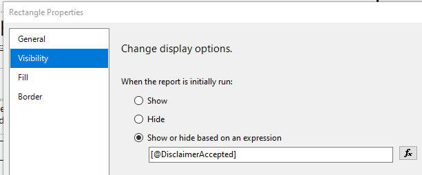 Setting the Visibility setting in an SSRS report