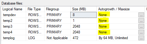 tempdb files in SSMS Properties window