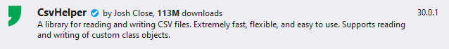CsvHelper as seen in Nuget Package Manager