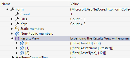 The form data from an MVC Request showing in QuickWatch