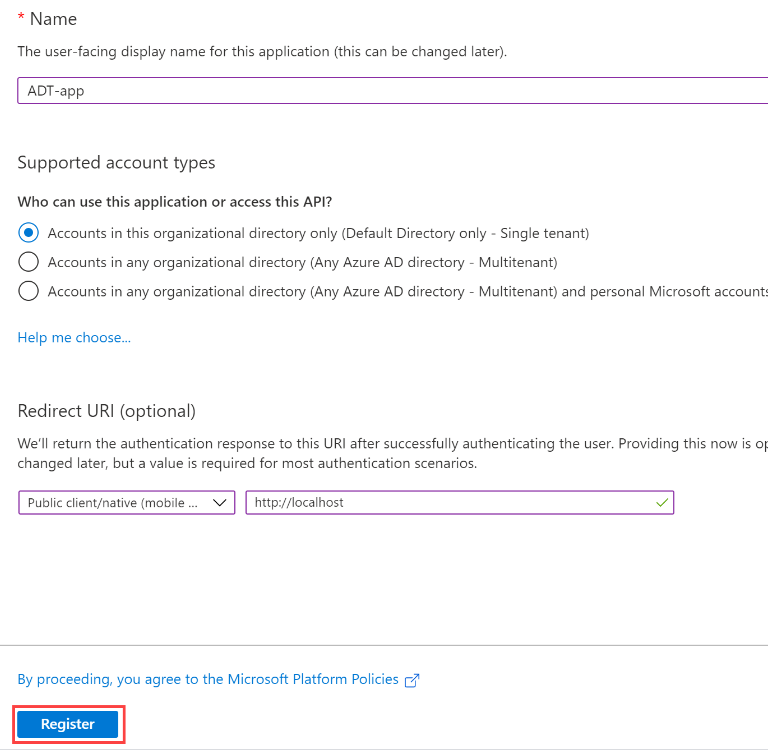 New App registration settings in Azure Portal