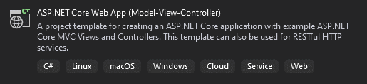 New Visual Studio ASP.NET Core Web App