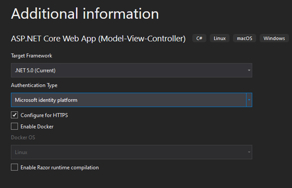 Authentication Type in new Visual Studio Project